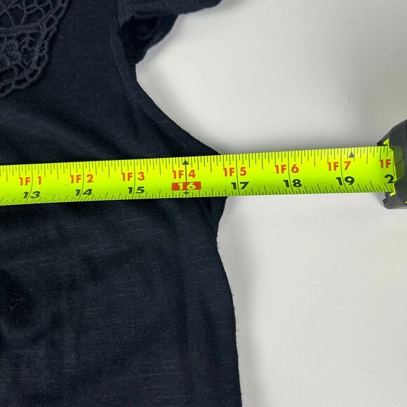 KENAR Black Cotton Blend Cap Sleeve Embroidered Lace Neck Shift Top Size Medium - Picture 5 of 12